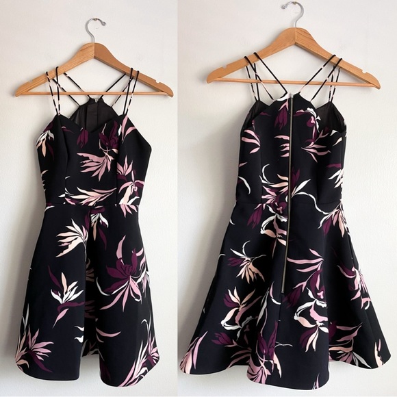 ANTHROPOLOGIE KEEPSAKE The Label Black Pink Black Fit Flare Fiction Dress Floral - Picture 4 of 10